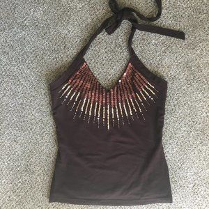 Gold & brown sequin halter top